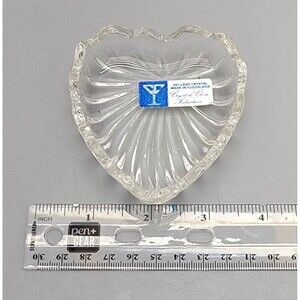 Lead Crystal Heart Ring Holder Yugoslavia Clear Glass Trinket Dish Vintage